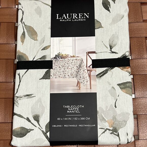 Ralph Lauren BIRDS & FLORAL 60 x 144"  Tablecloth Rust Gray Fall Colors Cotton - Picture 1 of 3